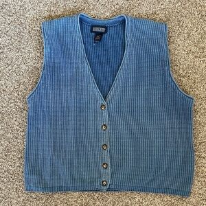 100% Cotton Vintage Lands End Blue Button-Up Knit Vest